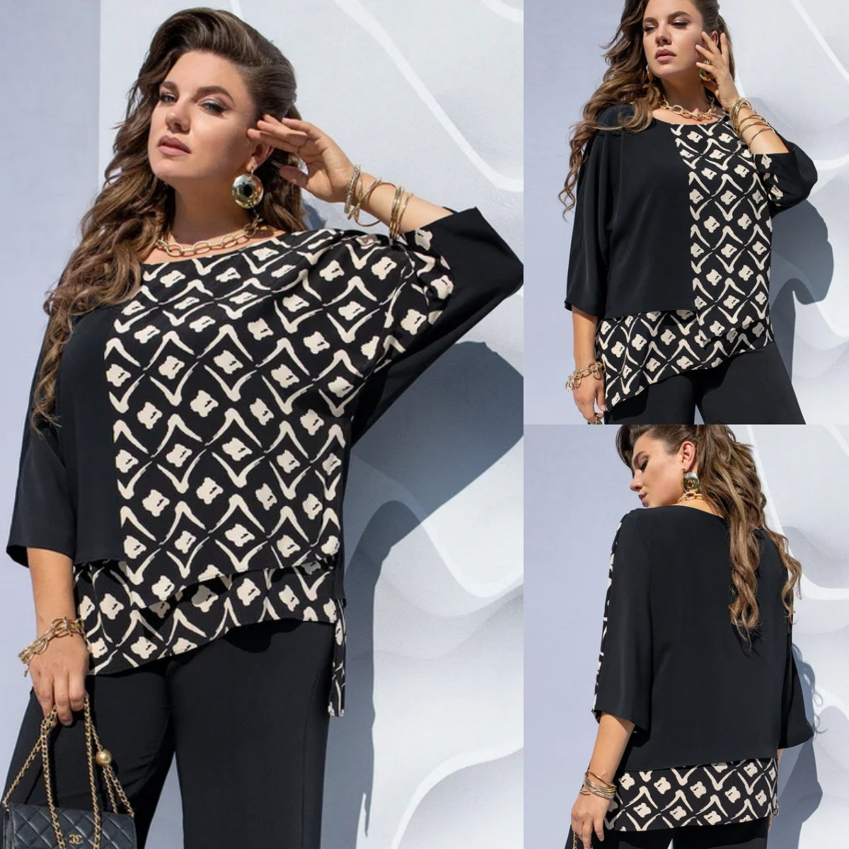 Blouse femme à imprimé graphique à effet superposé