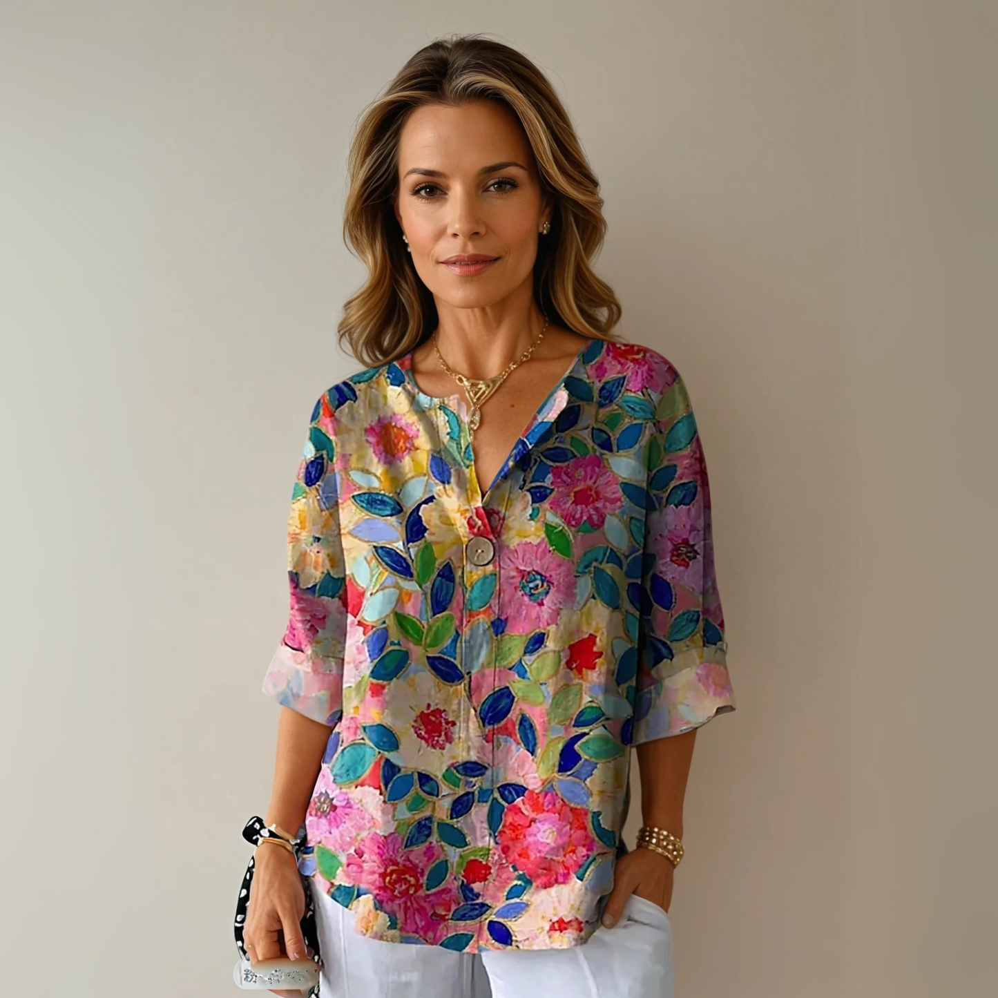 Blouse femme à manches 3/4 fleurie