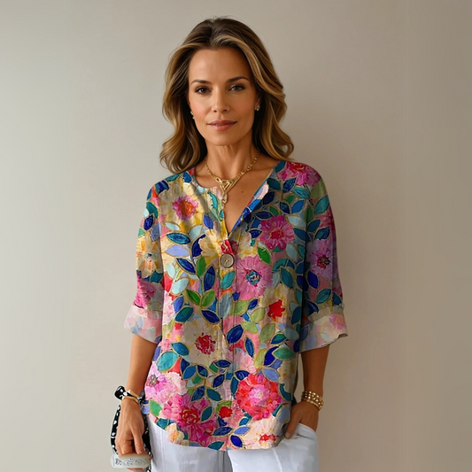 Blouse femme à manches 3/4 fleurie