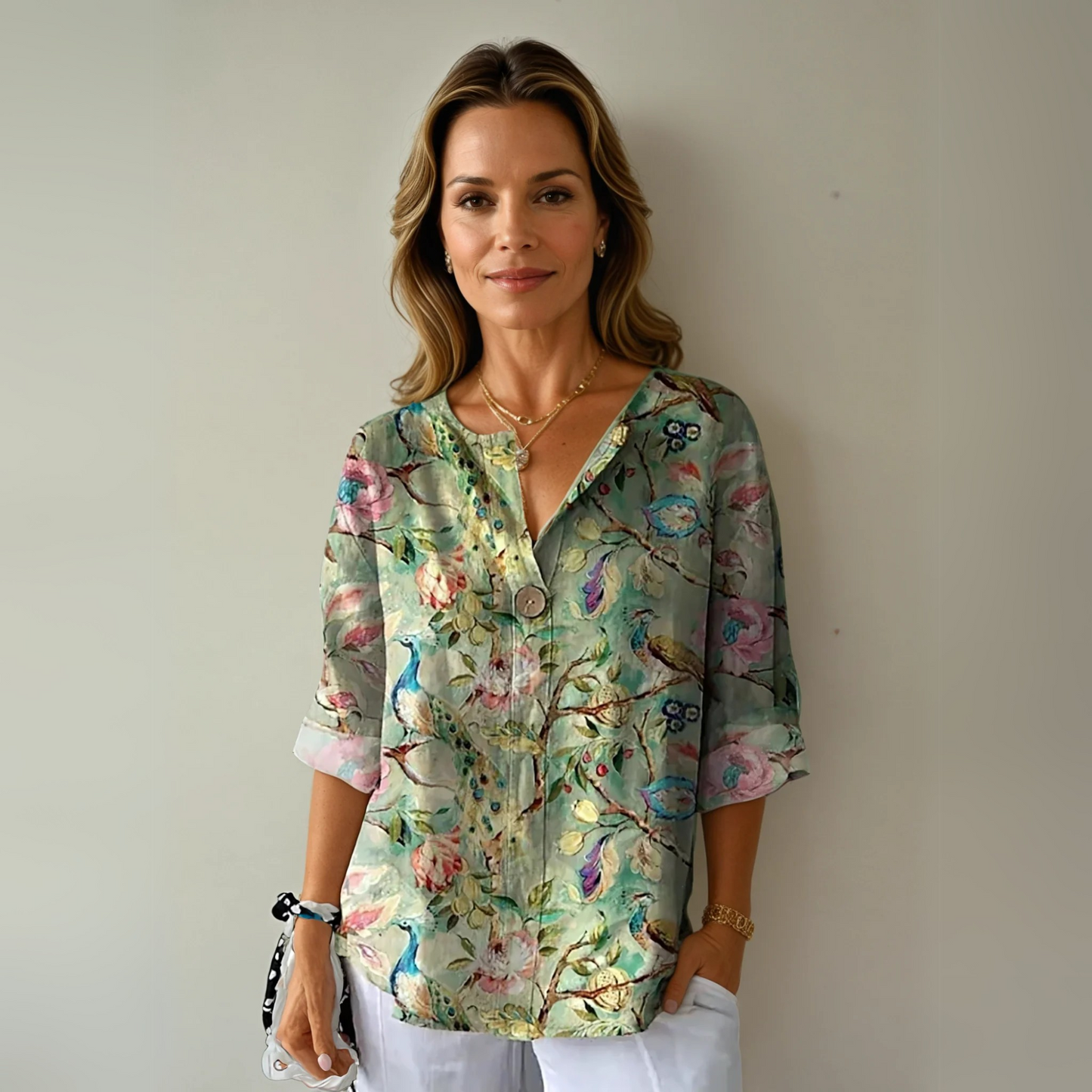 Blouse femme à manches 3/4 fleurie