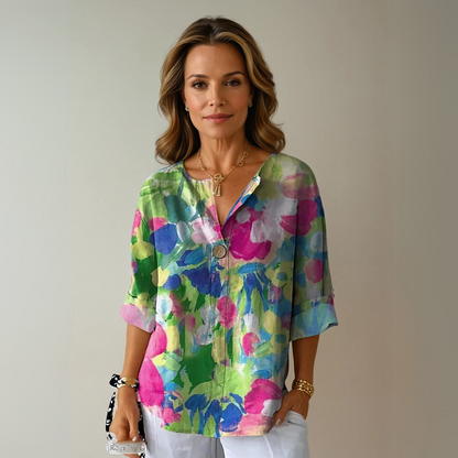 Blouse femme à manches 3/4 fleurie