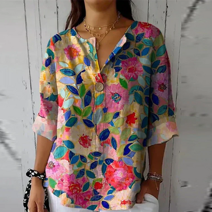 Blouse femme à manches 3/4 fleurie