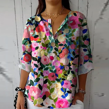 Blouse femme à manches 3/4 fleurie