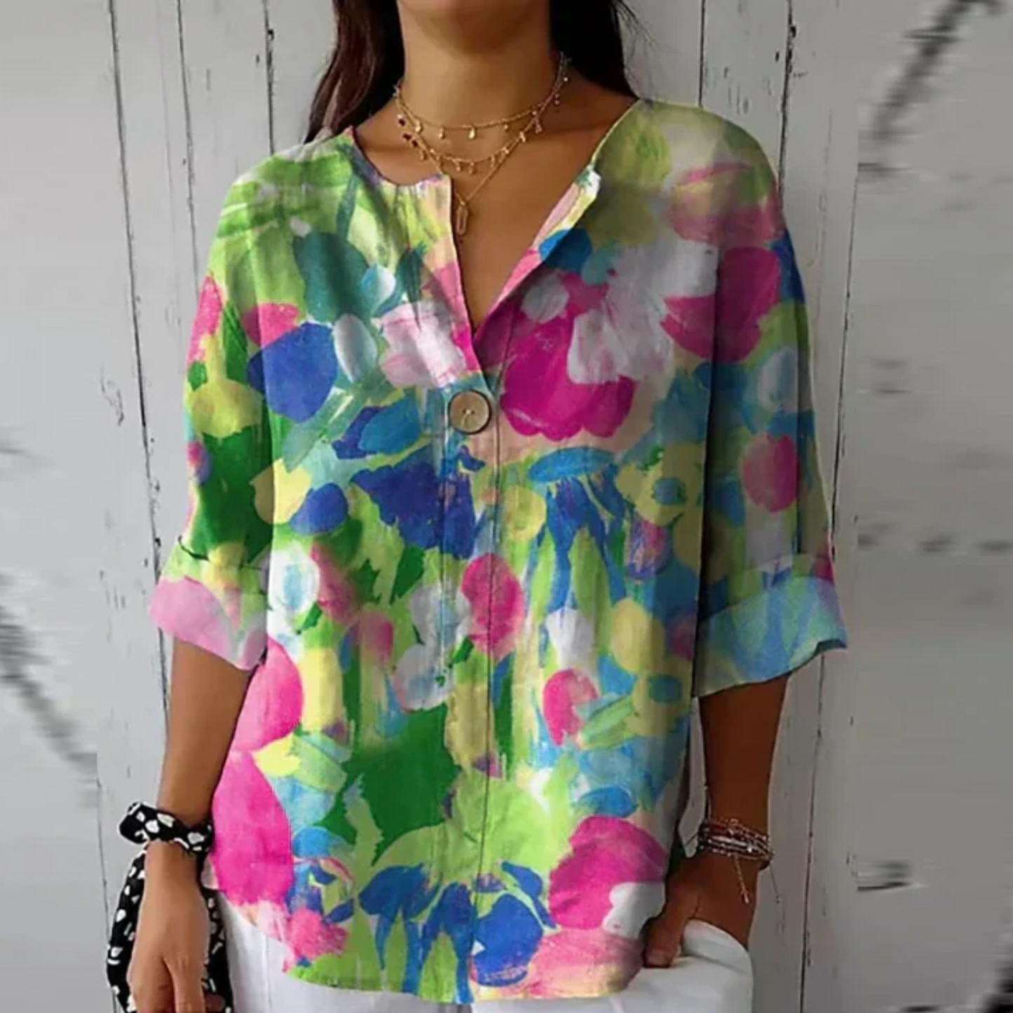 Blouse femme à manches 3/4 fleurie