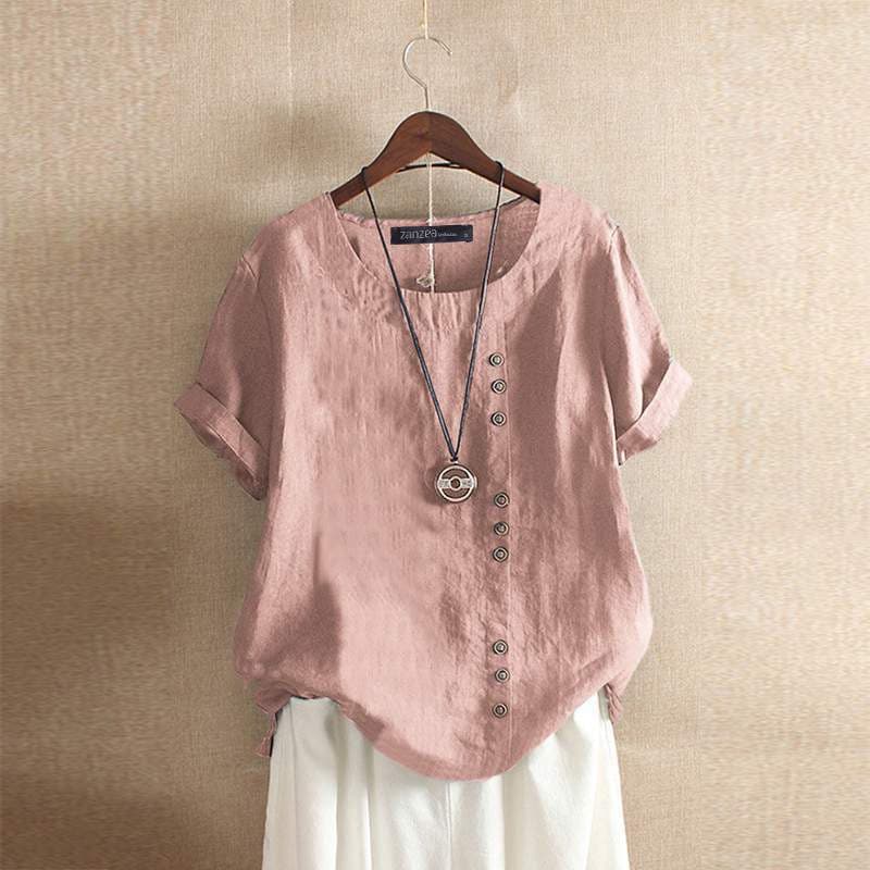 Blouse femme à manches courtes à boutons