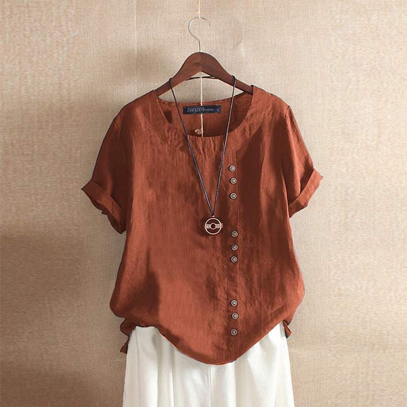 Blouse femme à manches courtes à boutons
