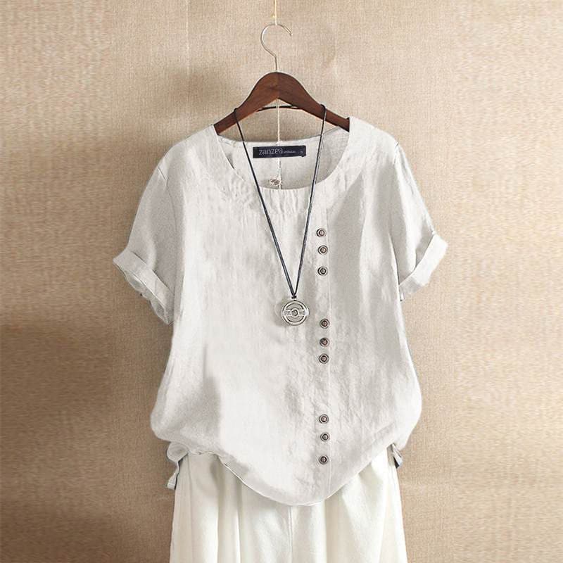 Blouse femme à manches courtes à boutons