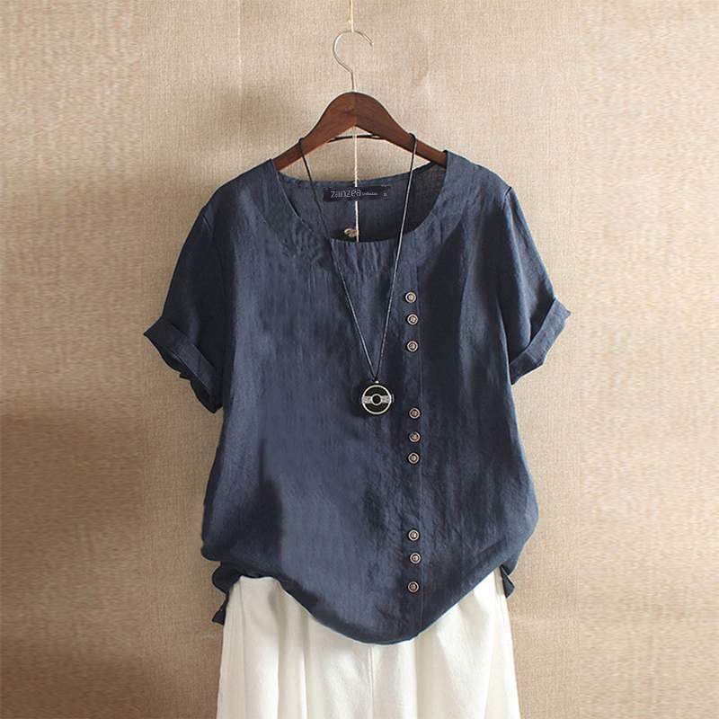 Blouse femme à manches courtes à boutons