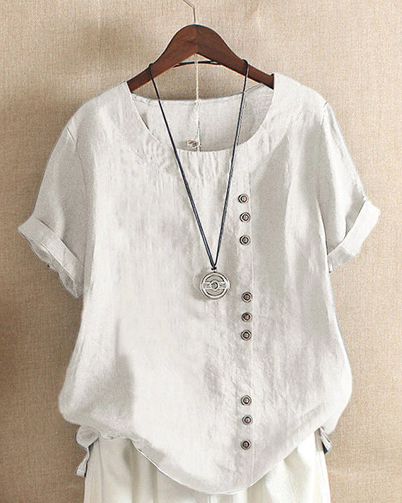 Blouse femme à manches courtes avec boutons