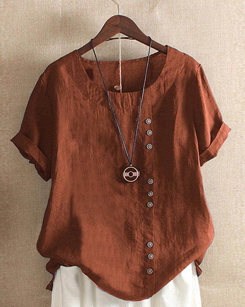 Blouse femme à manches courtes avec boutons