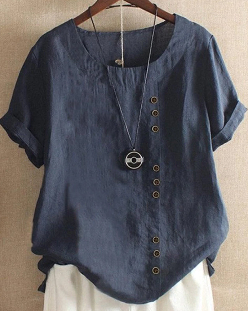 Blouse femme à manches courtes avec boutons