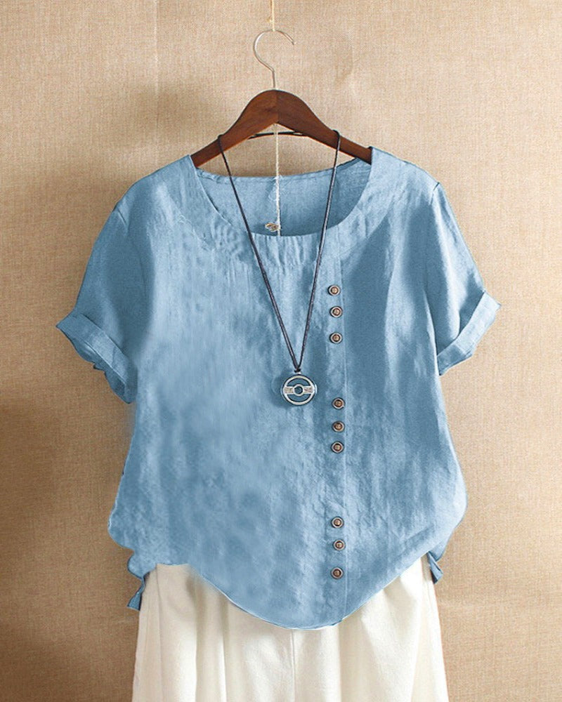 Blouse femme à manches courtes avec boutons