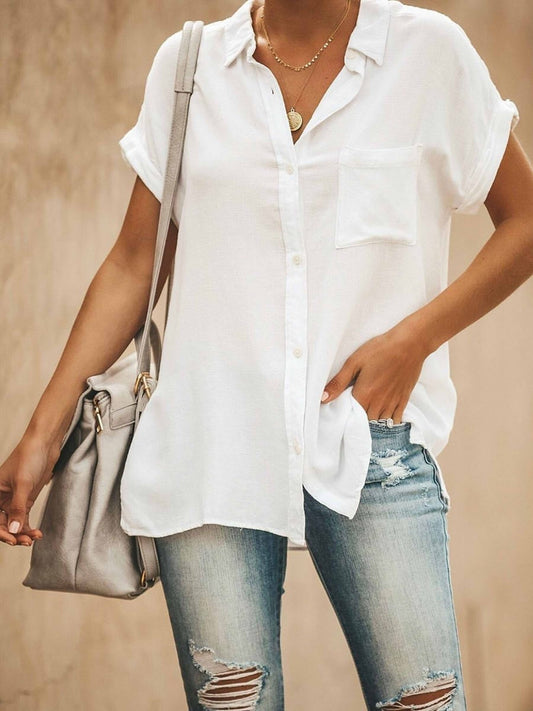 Blouse femme à manches courtes boutonnée