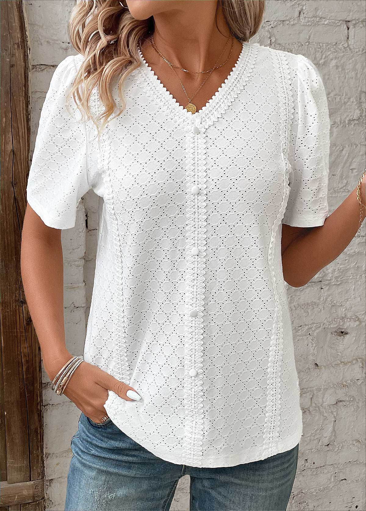 Blouse femme à manches courtes boutonnée