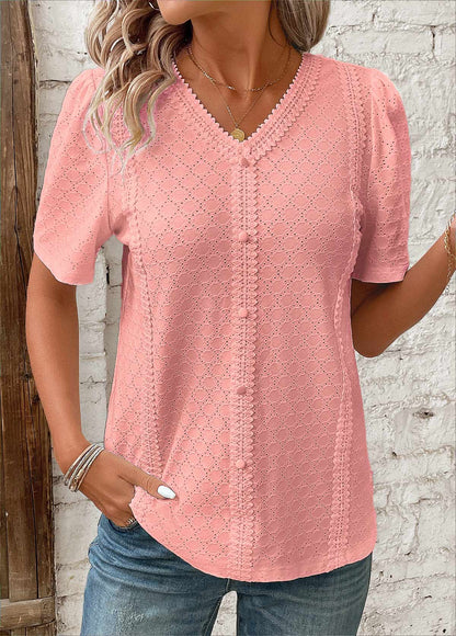 Blouse femme à manches courtes boutonnée