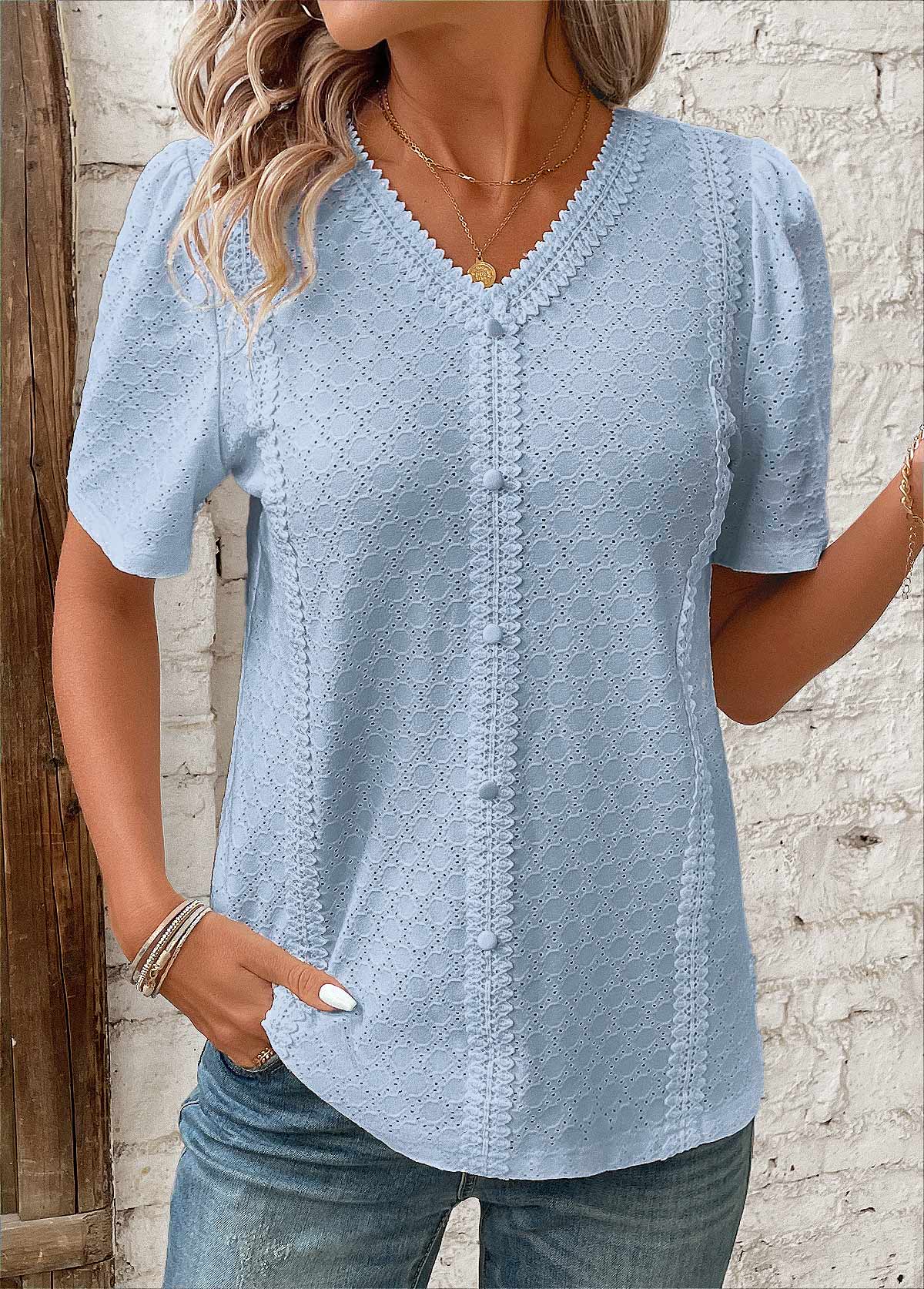 Blouse femme à manches courtes boutonnée