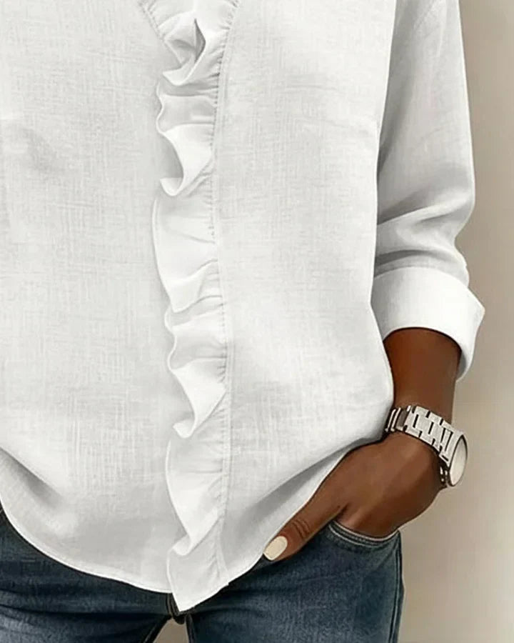 Blouse femme à volants, col en V, manches longues