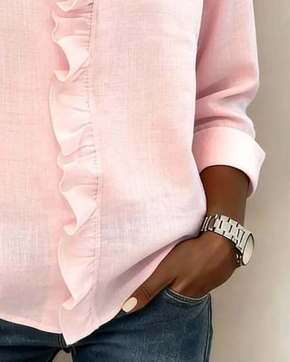 Blouse femme à volants, col en V, manches longues