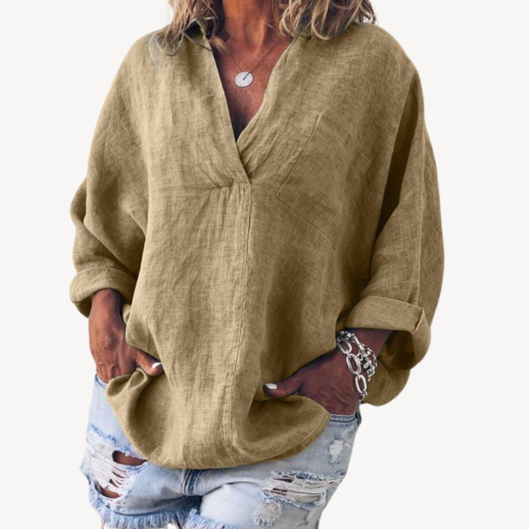Blouse oversize à col en V pour femme