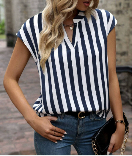 Blouse sans manches à rayures pour femme