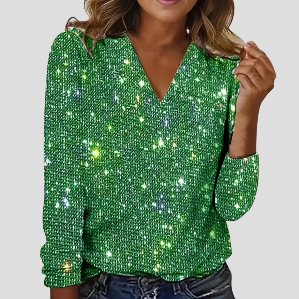 Blouse scintillante à paillettes à col en V