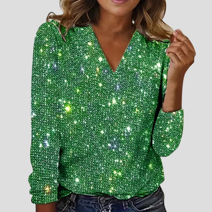 Blouse scintillante à paillettes à col en V