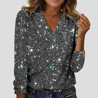 Blouse scintillante à paillettes à col en V