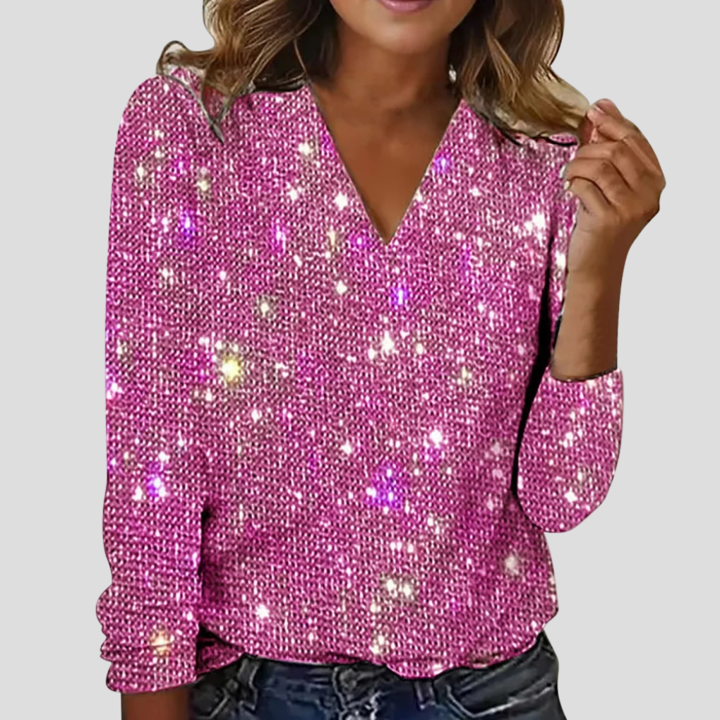 Blouse scintillante à paillettes à col en V