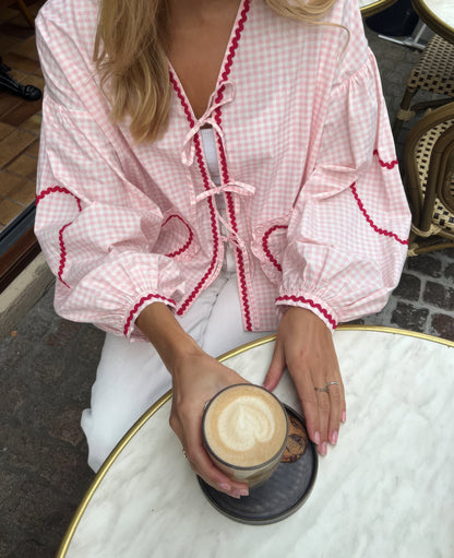 Blouse vichy ouverte sur le devant pour femme