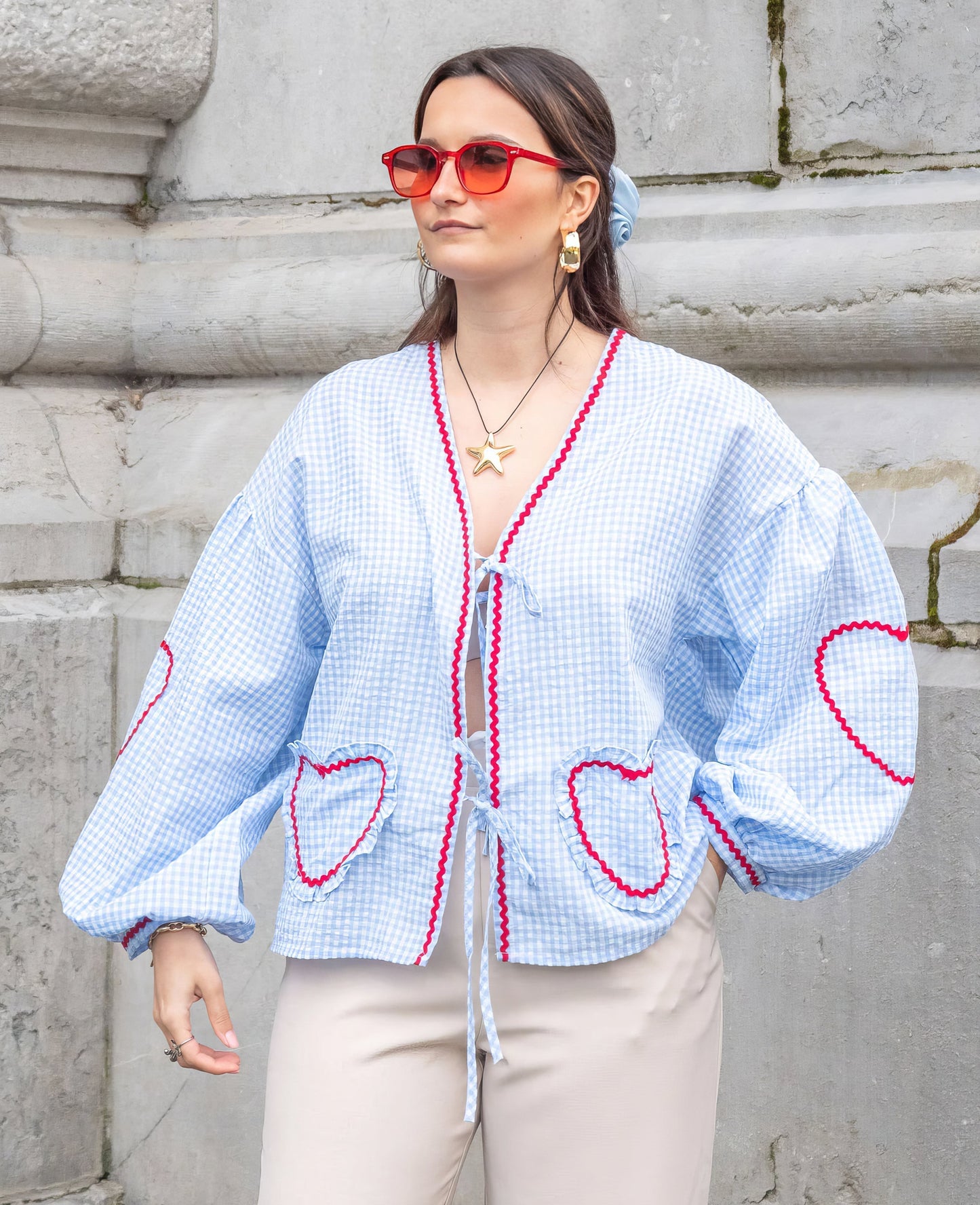 Blouse vichy ouverte sur le devant pour femme