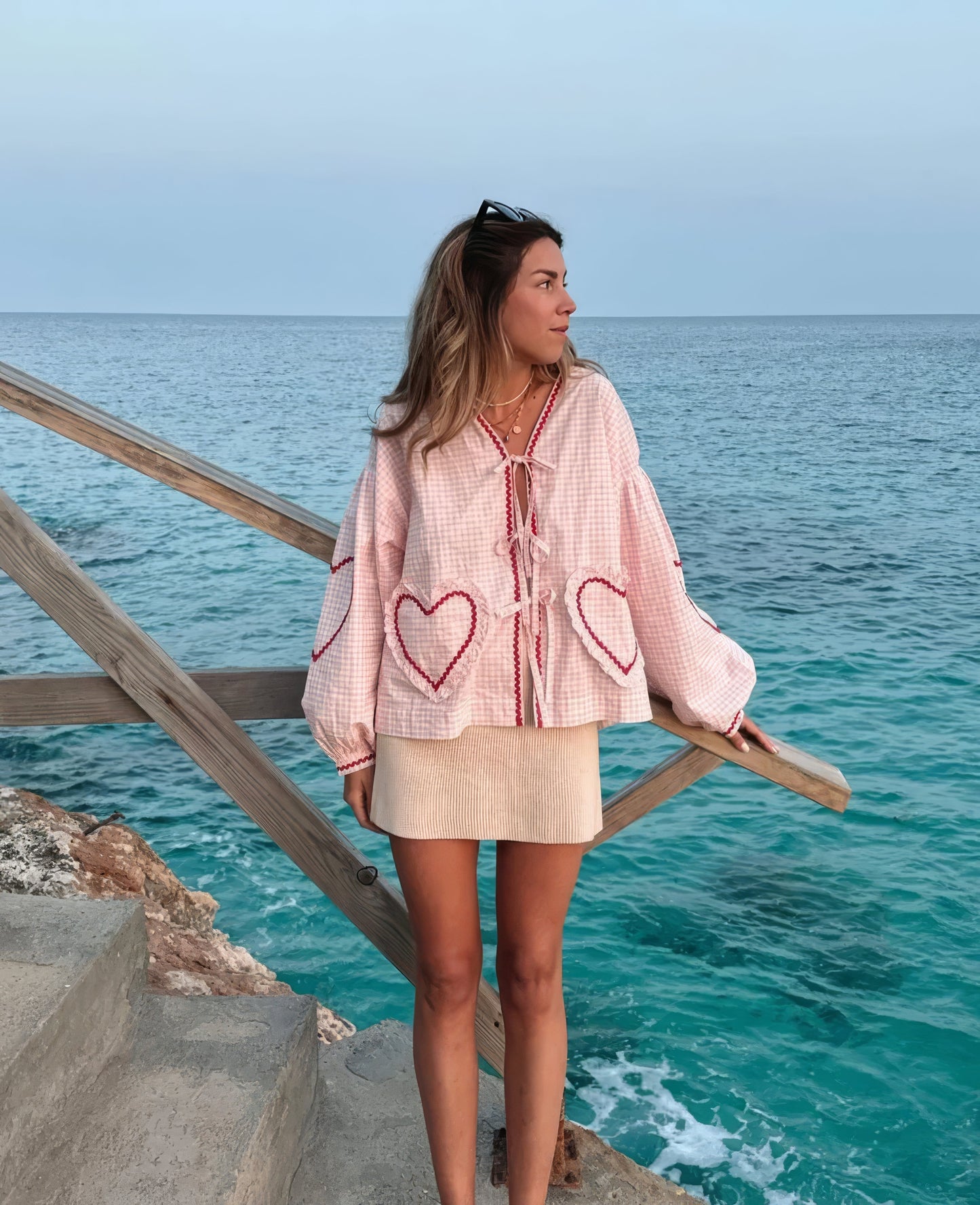 Blouse vichy ouverte sur le devant pour femme