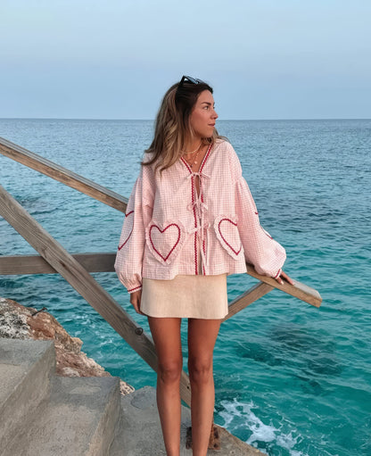 Blouse vichy ouverte sur le devant pour femme