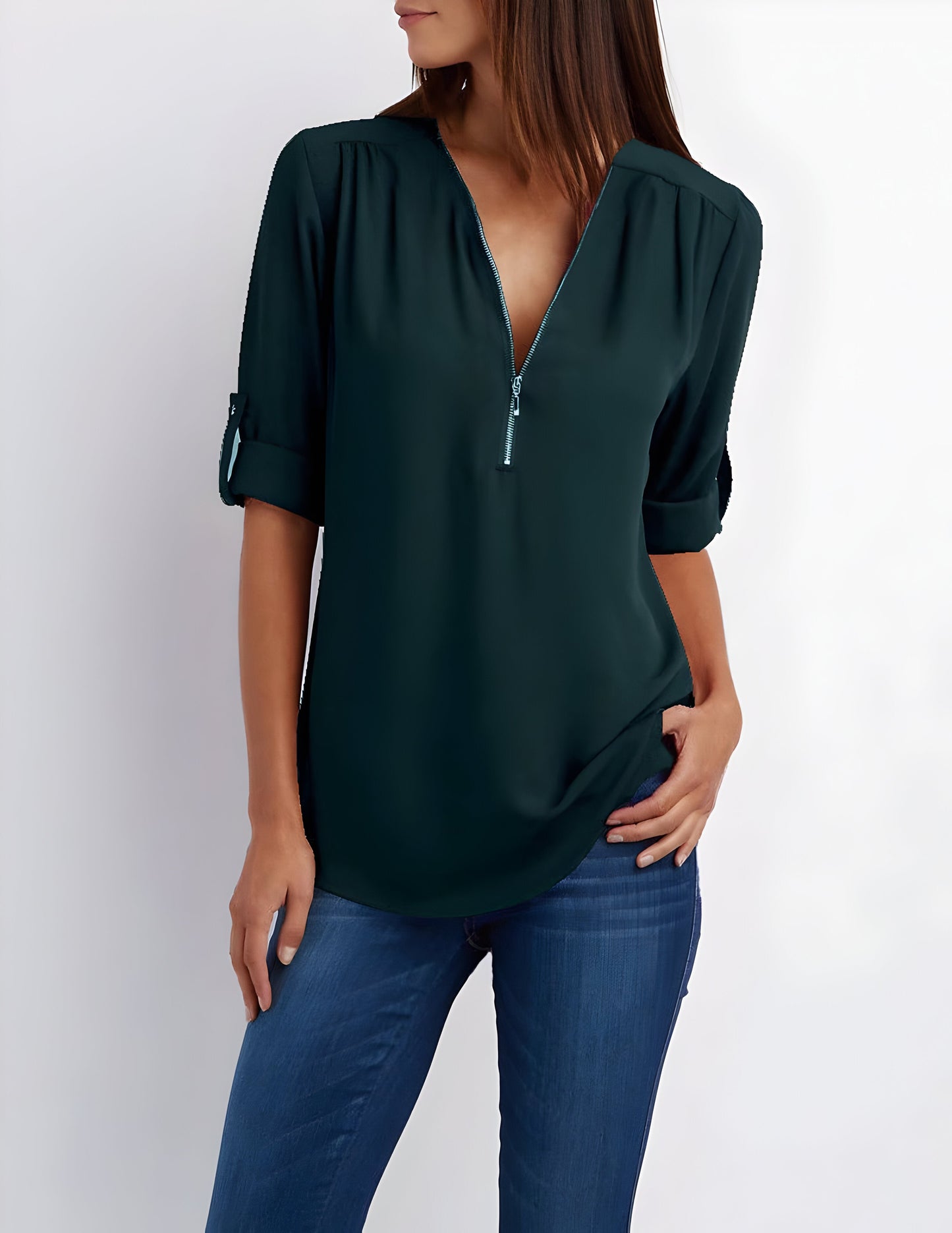 Blouse zippée devant pour femme