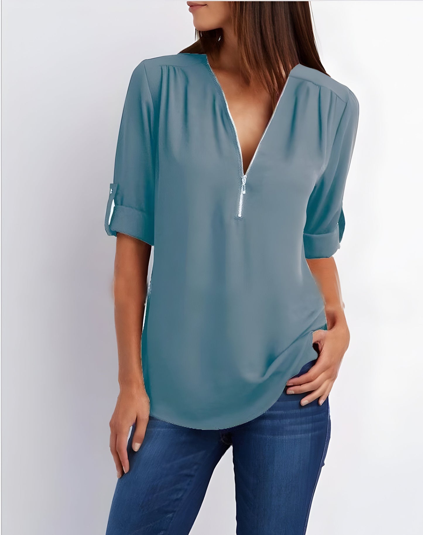 Blouse zippée devant pour femme