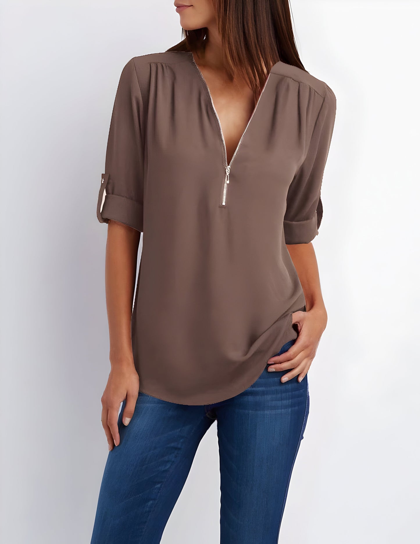 Blouse zippée devant pour femme