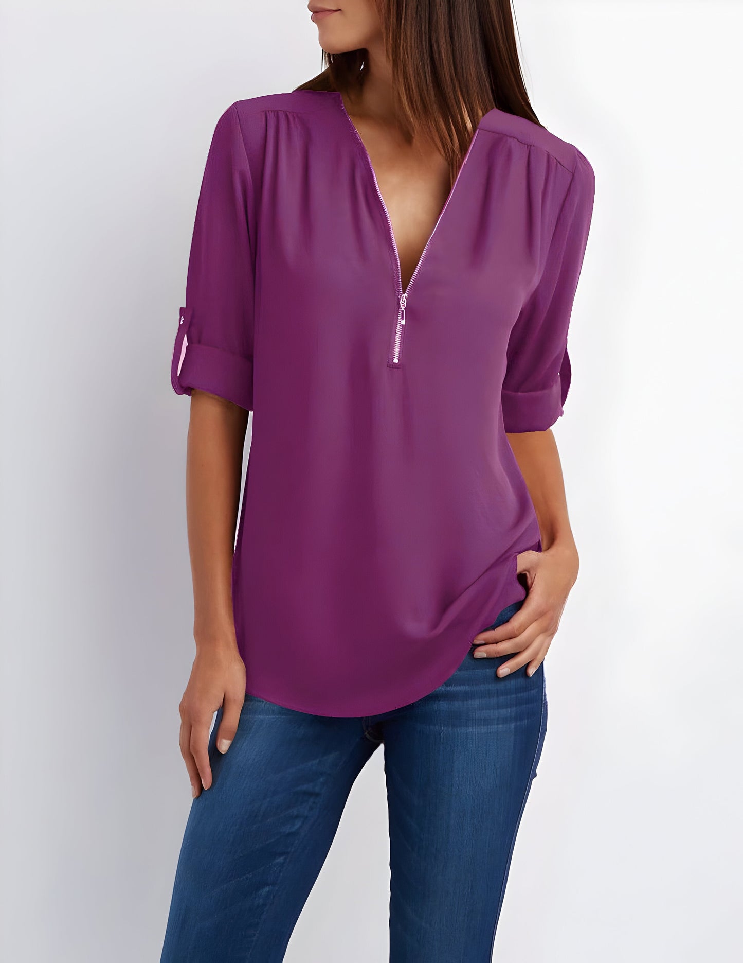 Blouse zippée devant pour femme