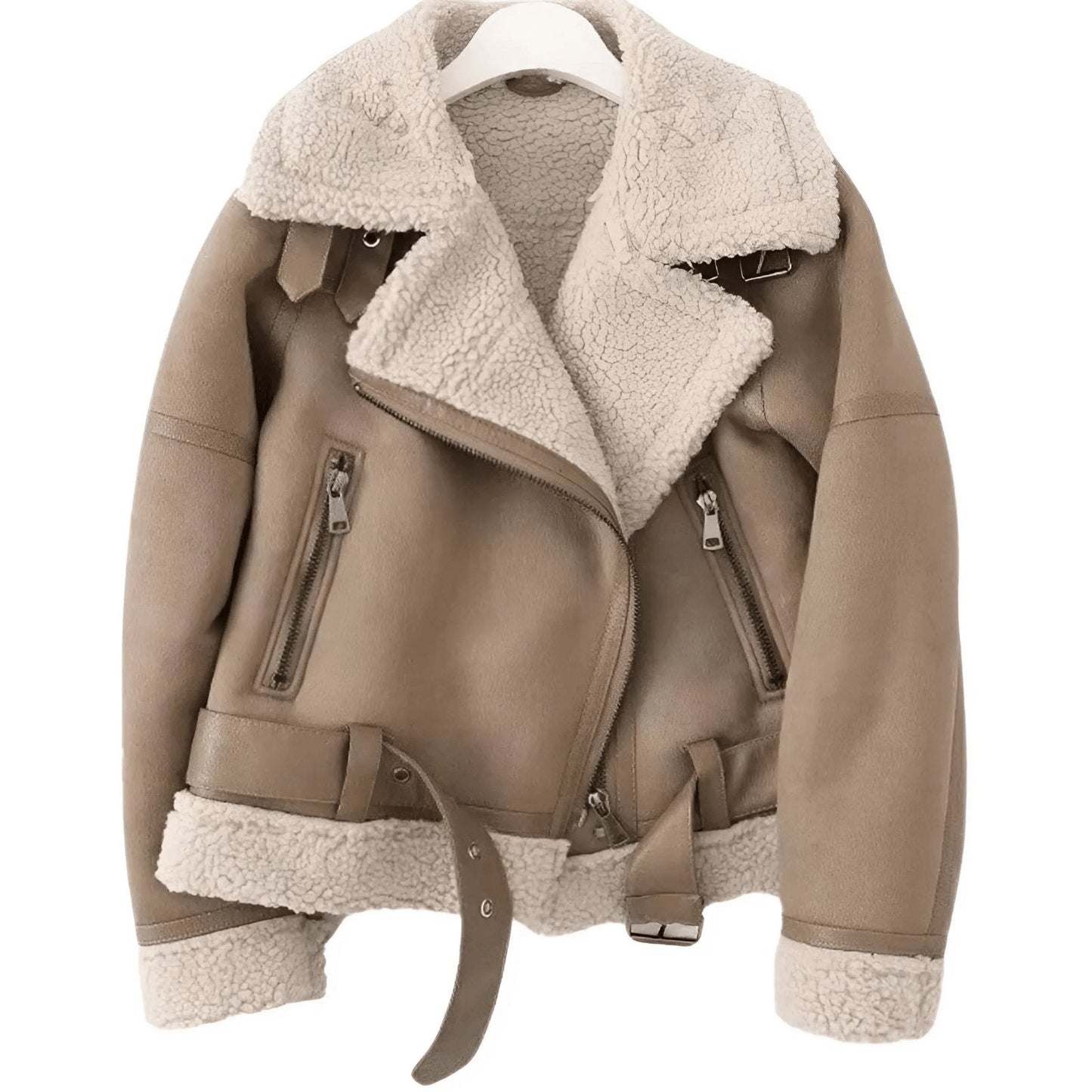 Blouson aviateur en peau lainée pour femme