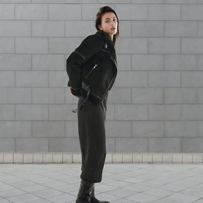 Blouson aviateur en peau lainée pour femme