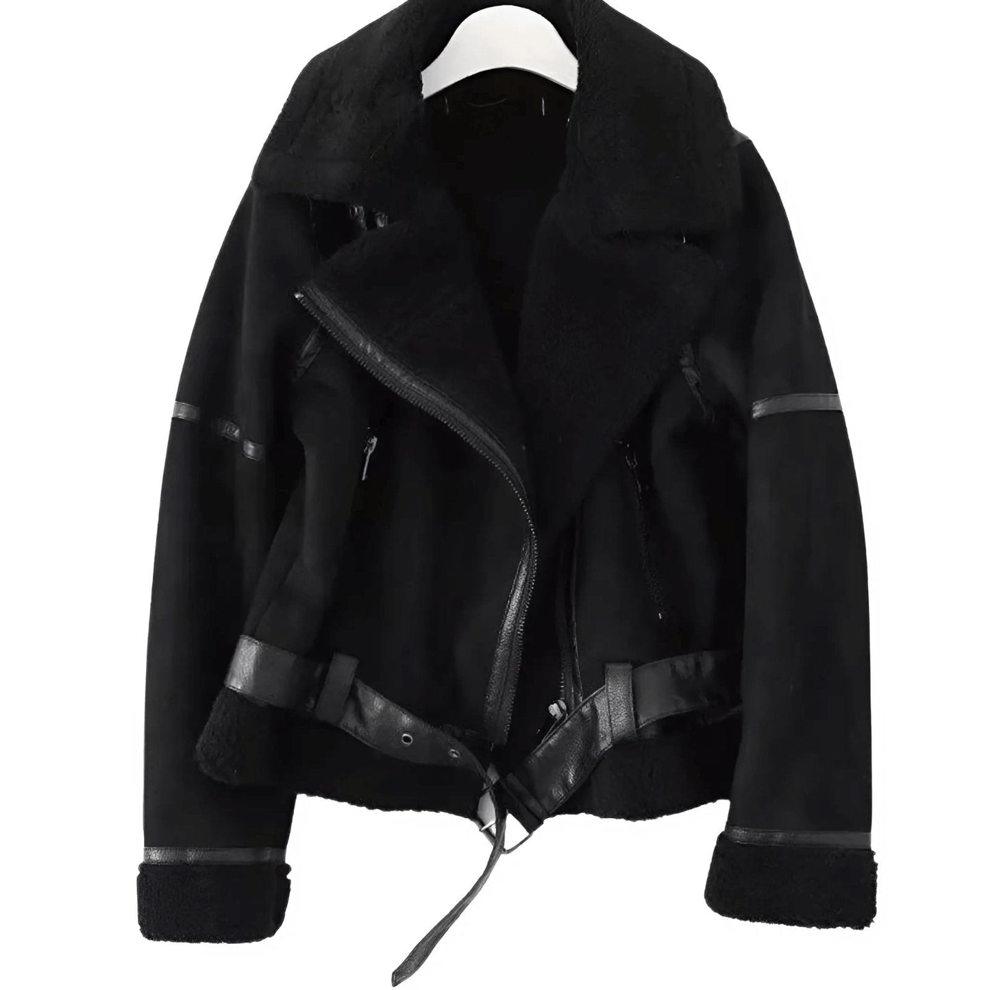 Blouson aviateur en peau lainée pour femme