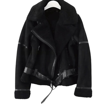 Blouson aviateur en peau lainée pour femme