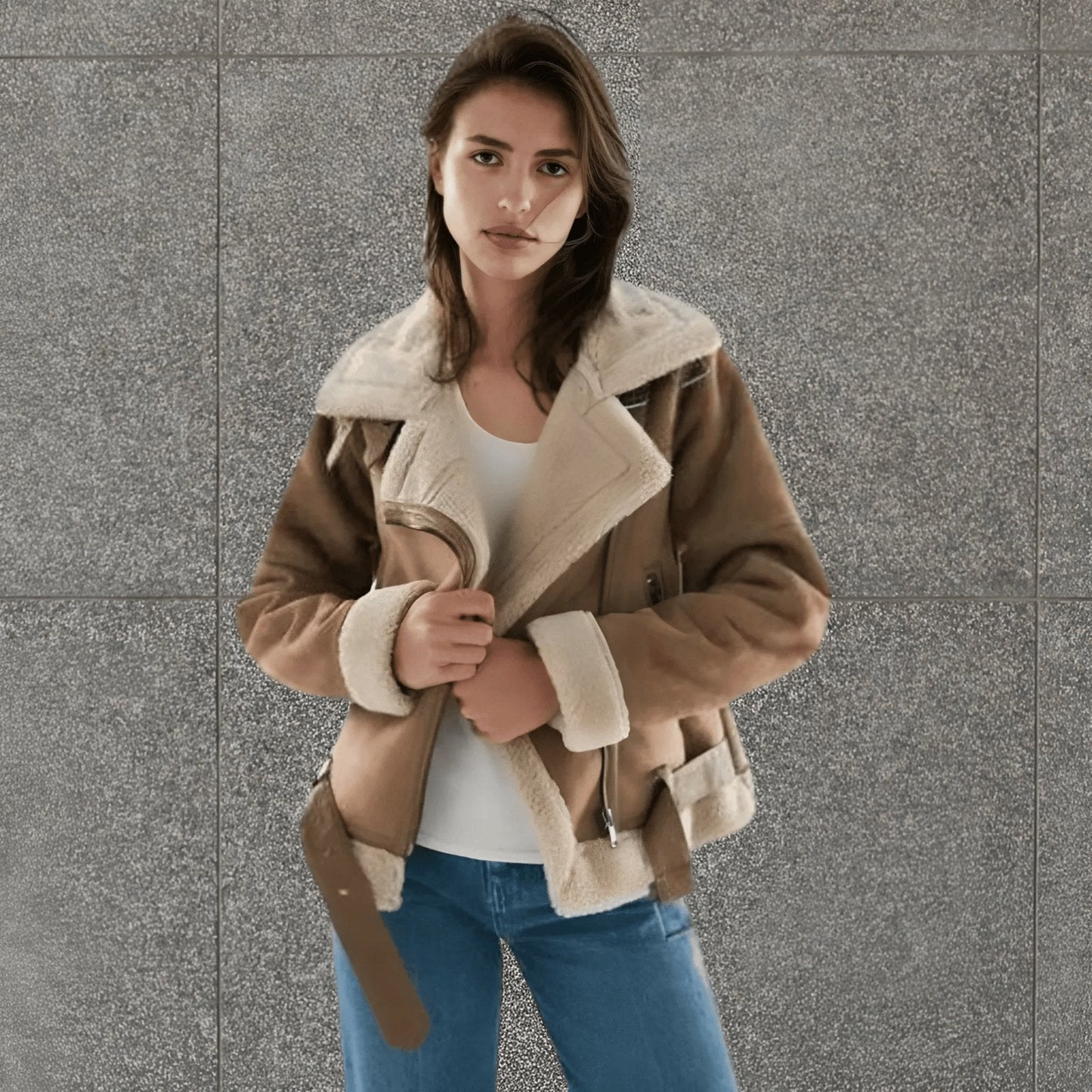 Blouson aviateur en peau lainée pour femme