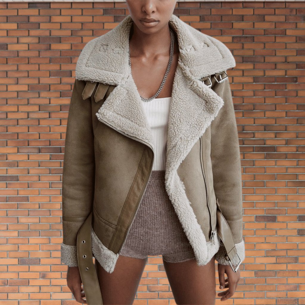Blouson aviateur en peau lainée pour femme