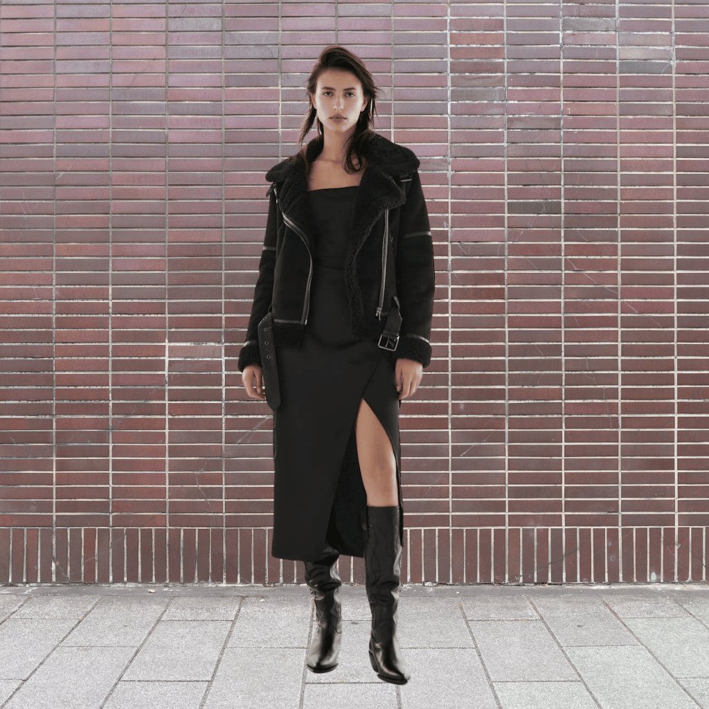 Blouson aviateur en peau lainée pour femme