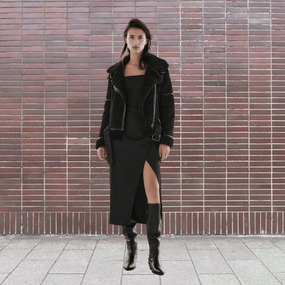Blouson aviateur en peau lainée pour femme