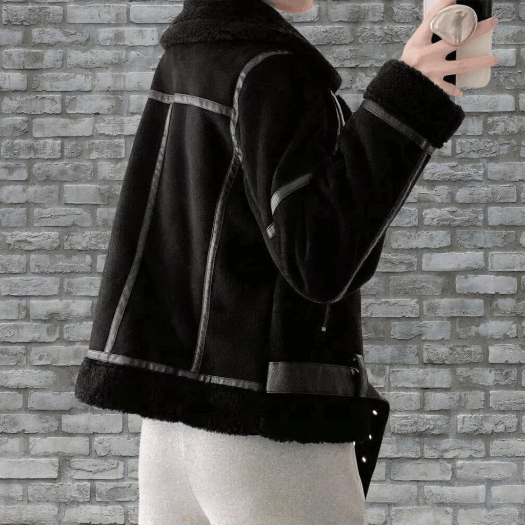 Blouson aviateur en peau lainée pour femme