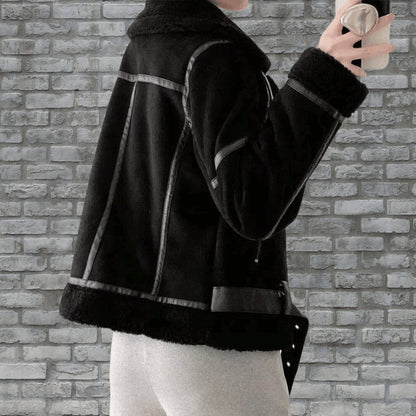 Blouson aviateur en peau lainée pour femme