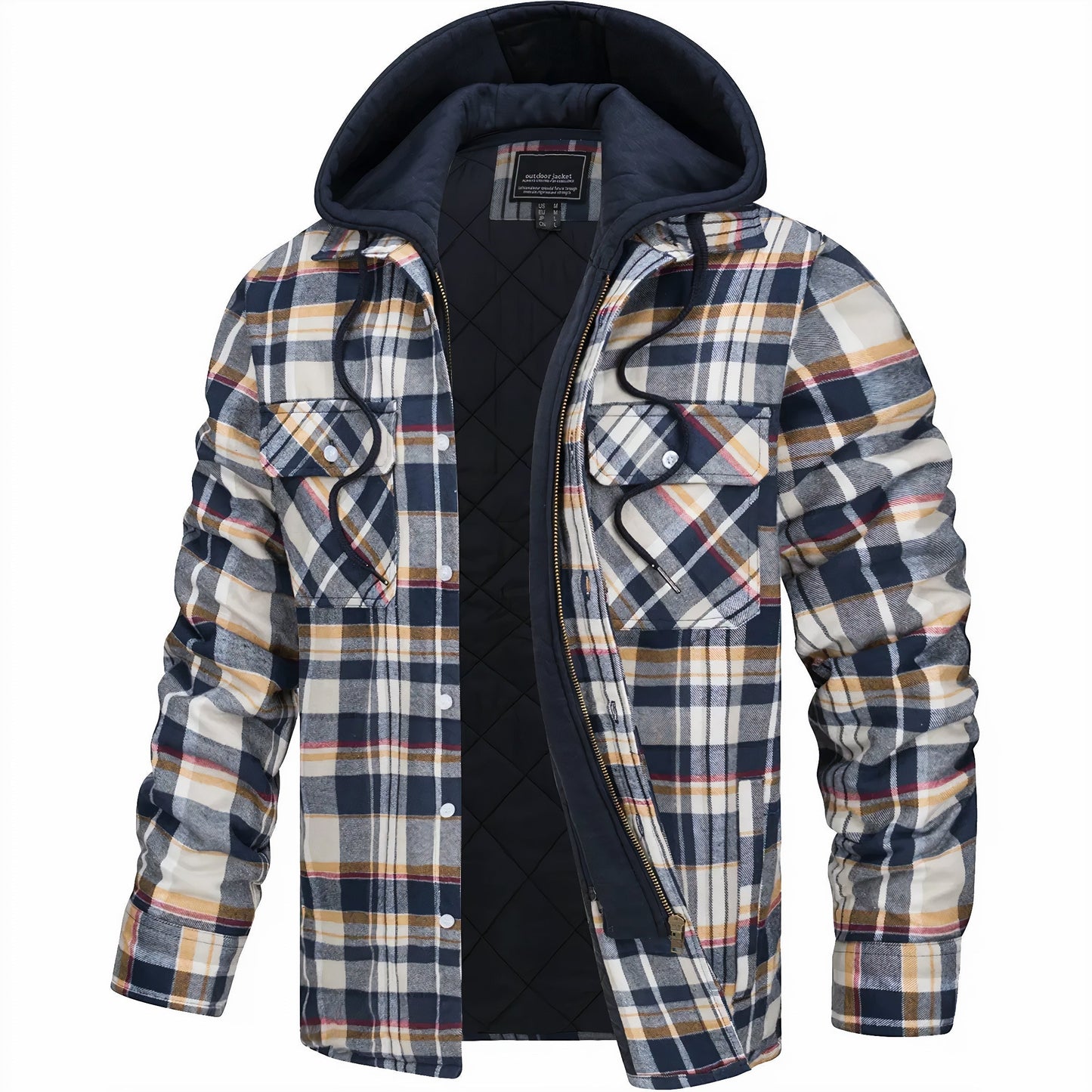 Blouson bomber à capuche à carreaux pour homme avec doublure matelassée