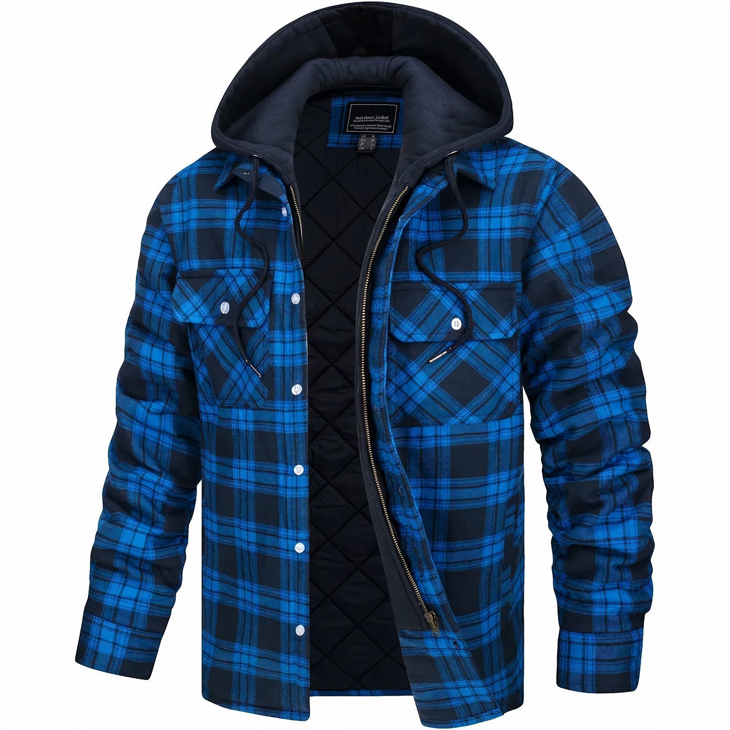 Blouson bomber à capuche à carreaux pour homme avec doublure matelassée