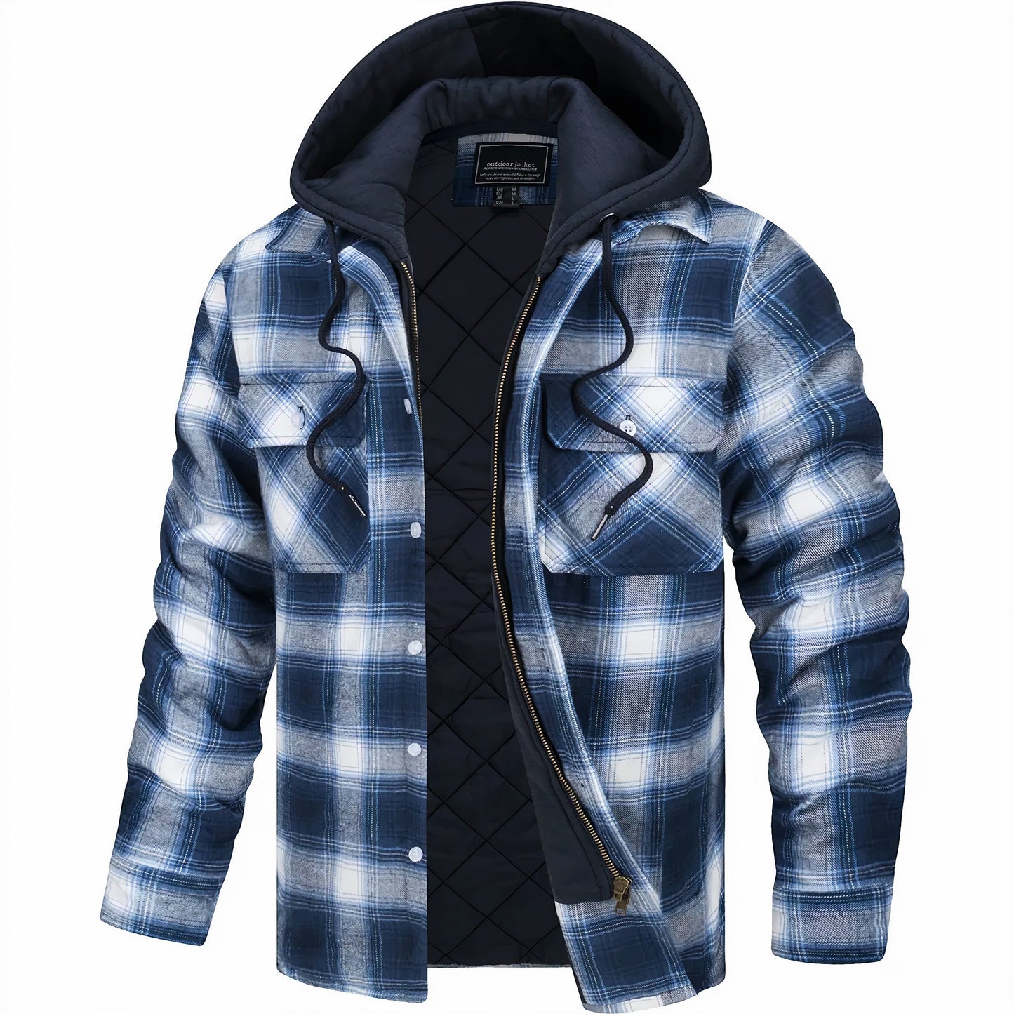 Blouson bomber à capuche à carreaux pour homme avec doublure matelassée