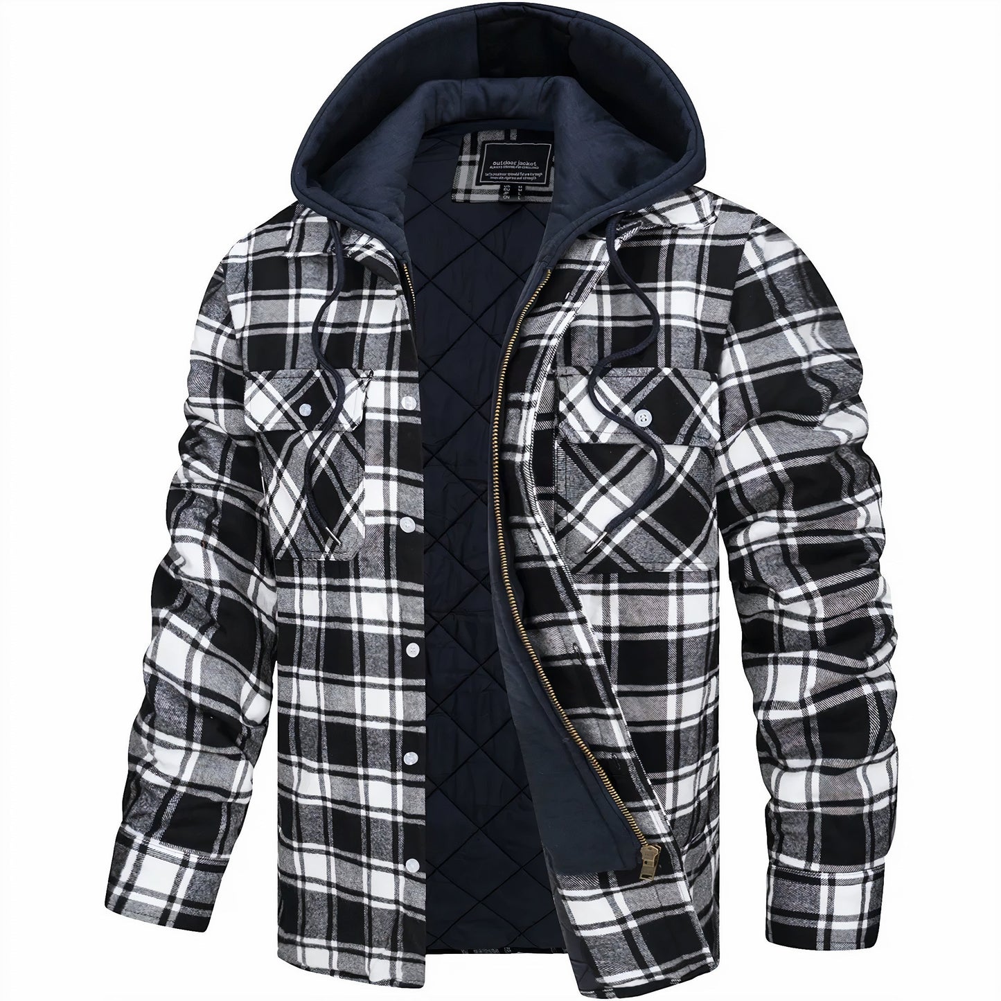 Blouson bomber à capuche à carreaux pour homme avec doublure matelassée